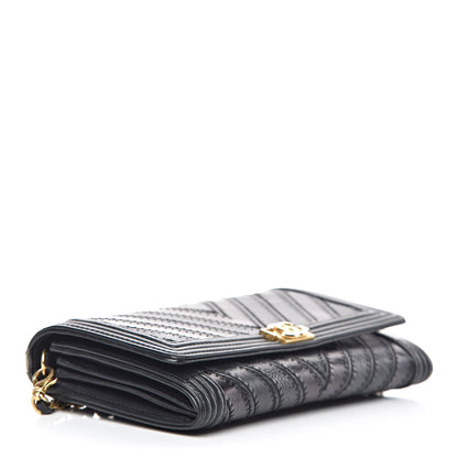 Chanel Calfskin Caviar Quilted Chevron Mixed Boy Wallet On Removable Chain Black 4 of 14