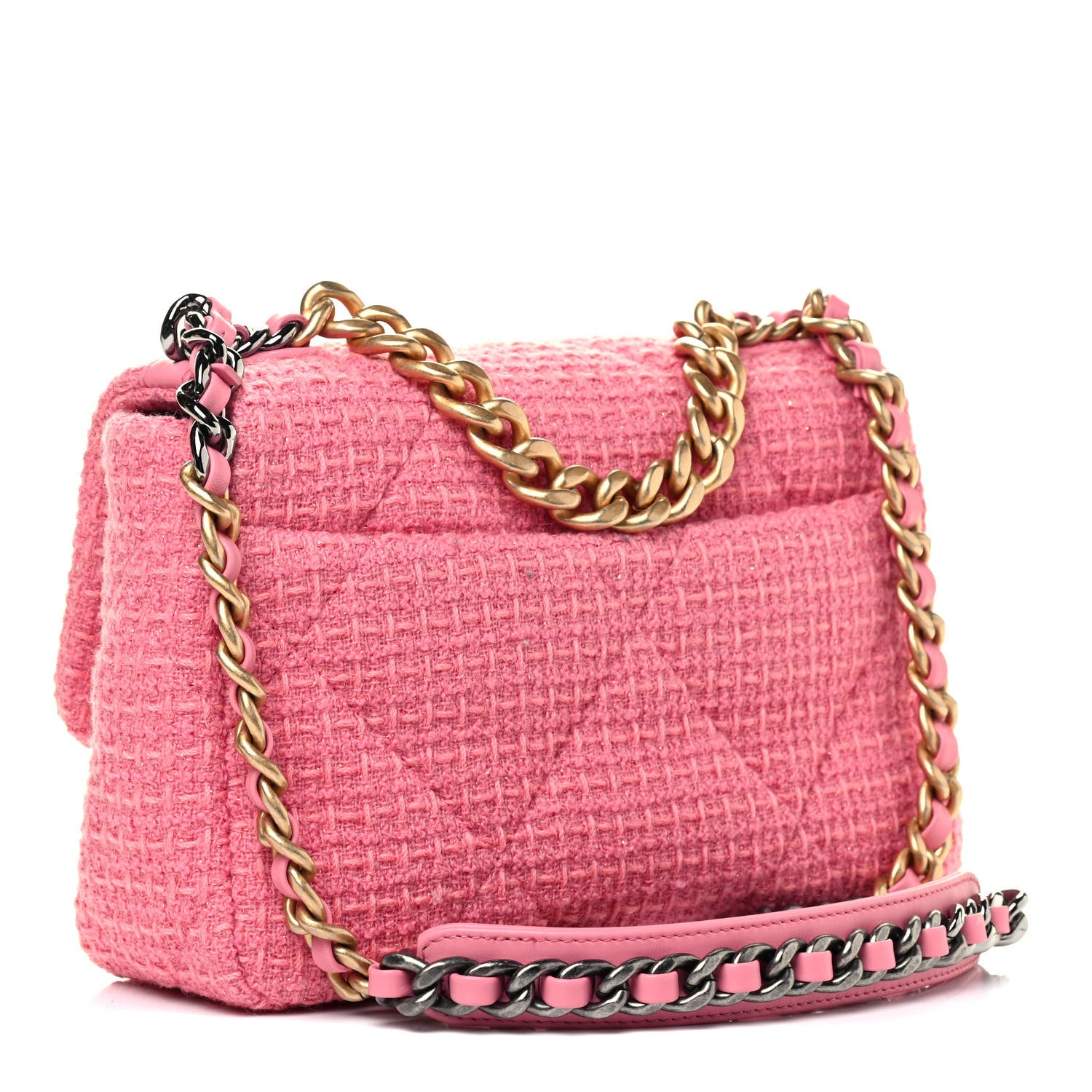 Chanel Metallic Tweed Quilted Medium Chanel 19 Flap Pink 2 of 4