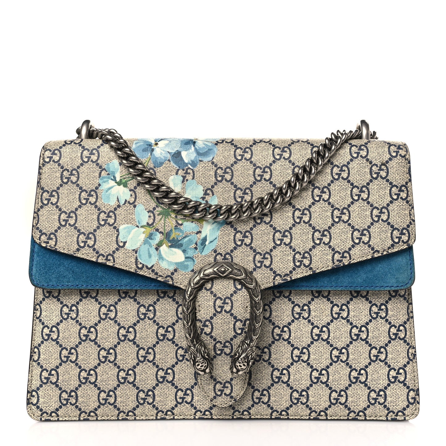 GG Supreme Monogram Blooms Medium Dionysus Shoulder Bag Beige Navy Vintage Blue