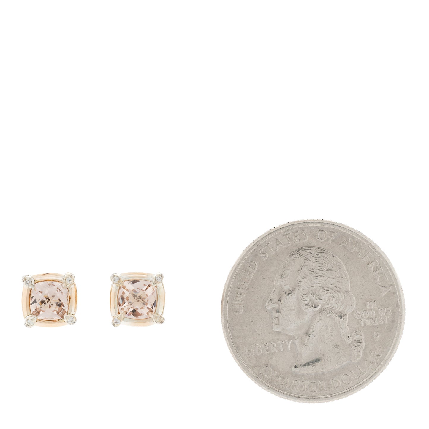 18K Rose Gold Sterling Silver Diamond Morganite 5mm Petite Chatelaine Bezel Earrings