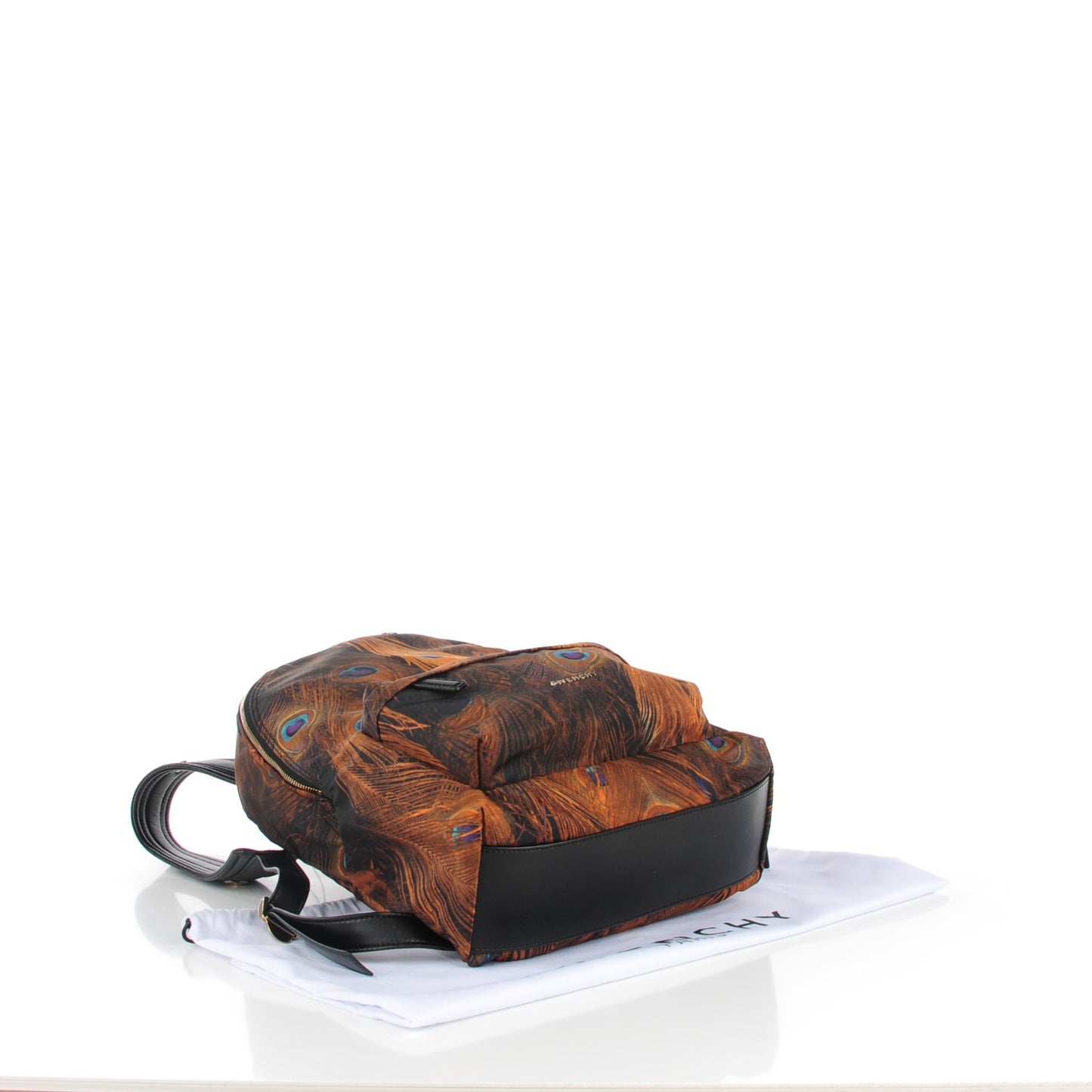 Nylon Calfskin Peacock Print Backpack Brown