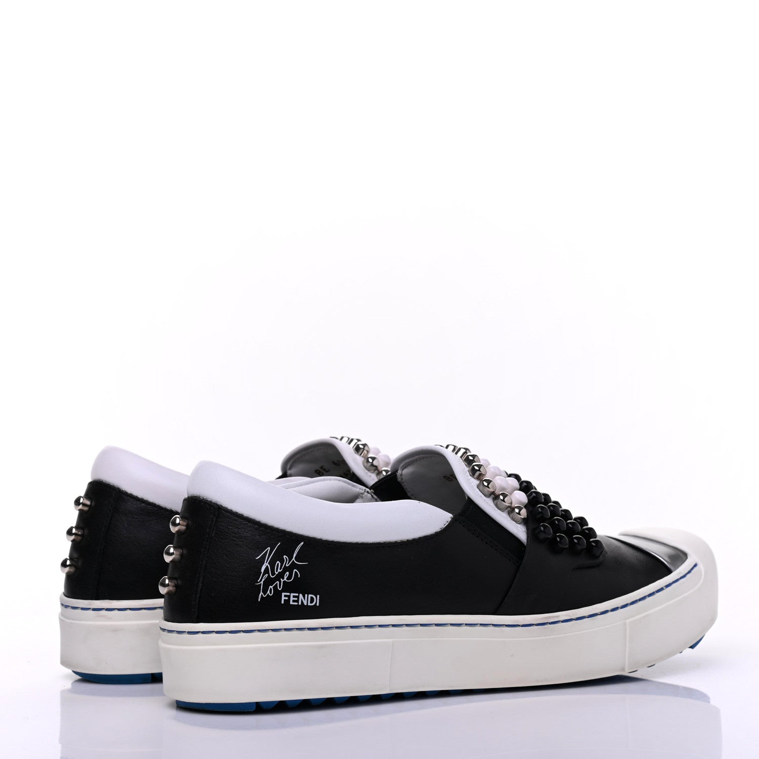 Fendi Calfskin Studded Karlito Slip On Sneaker 36 Black 4 of 24