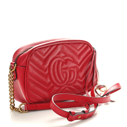 Gucci Calfskin Matelasse Small GG Marmont Chain Shoulder Bag Hibiscus Red 3 of 10