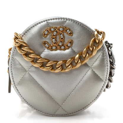 Chanel Metallic Lambskin Quilted Chanel 19 Round Clutch With Chain Silver 1 of 11
