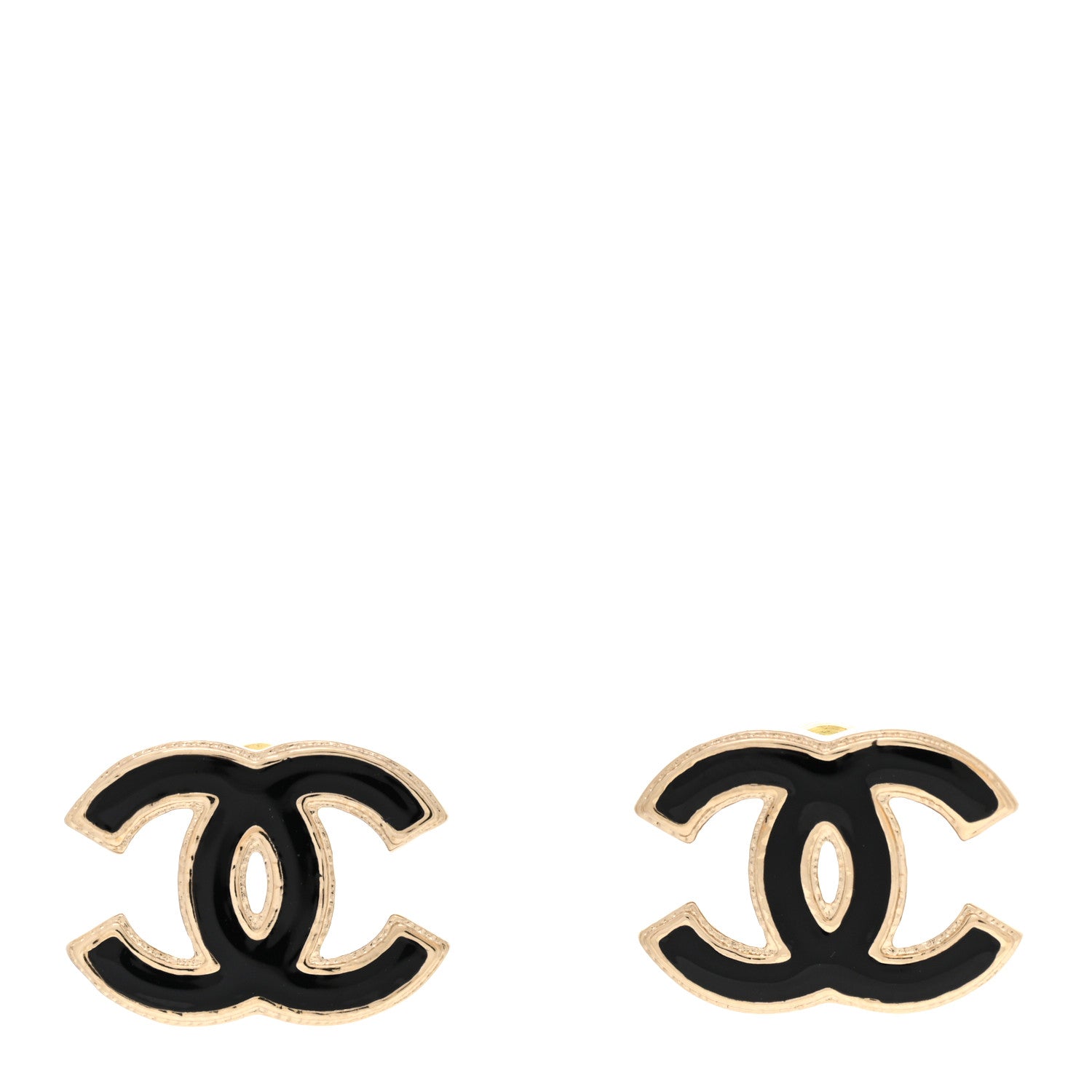 Chanel Metal Enamel CC Earrings Black Gold 1 of 6