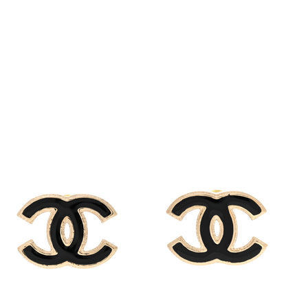 Chanel Metal Enamel CC Earrings Black Gold 1 of 6