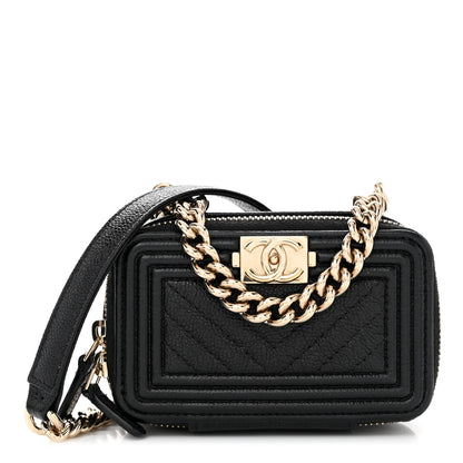 Chanel Caviar Chevron Quilted Mini Boy Clutch With Chain Black 1 of 11