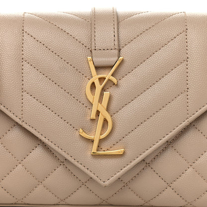 Saint Laurent Grain De Poudre Textured Mixed Matelasse Triquilt Small Monogram Satchel Dark Beige 9 of 11
