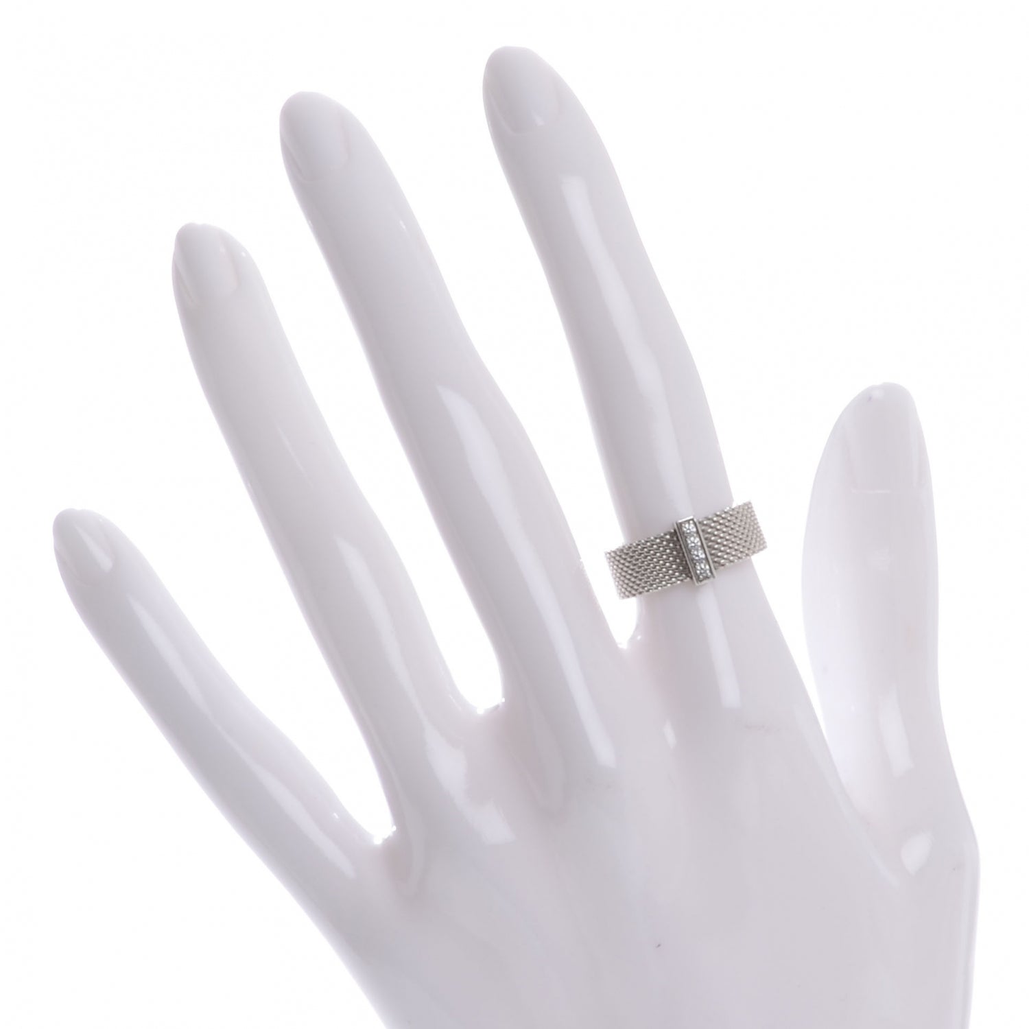 Tiffany Sterling Silver Diamond Somerset Mesh Ring 51 5.75 2 of 6