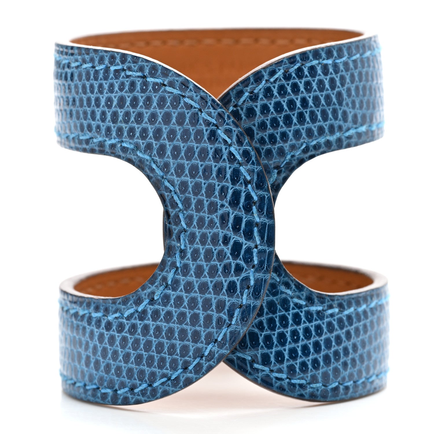 Hermes Lizard Ano Cuff Bleu Petrole 3 of 6