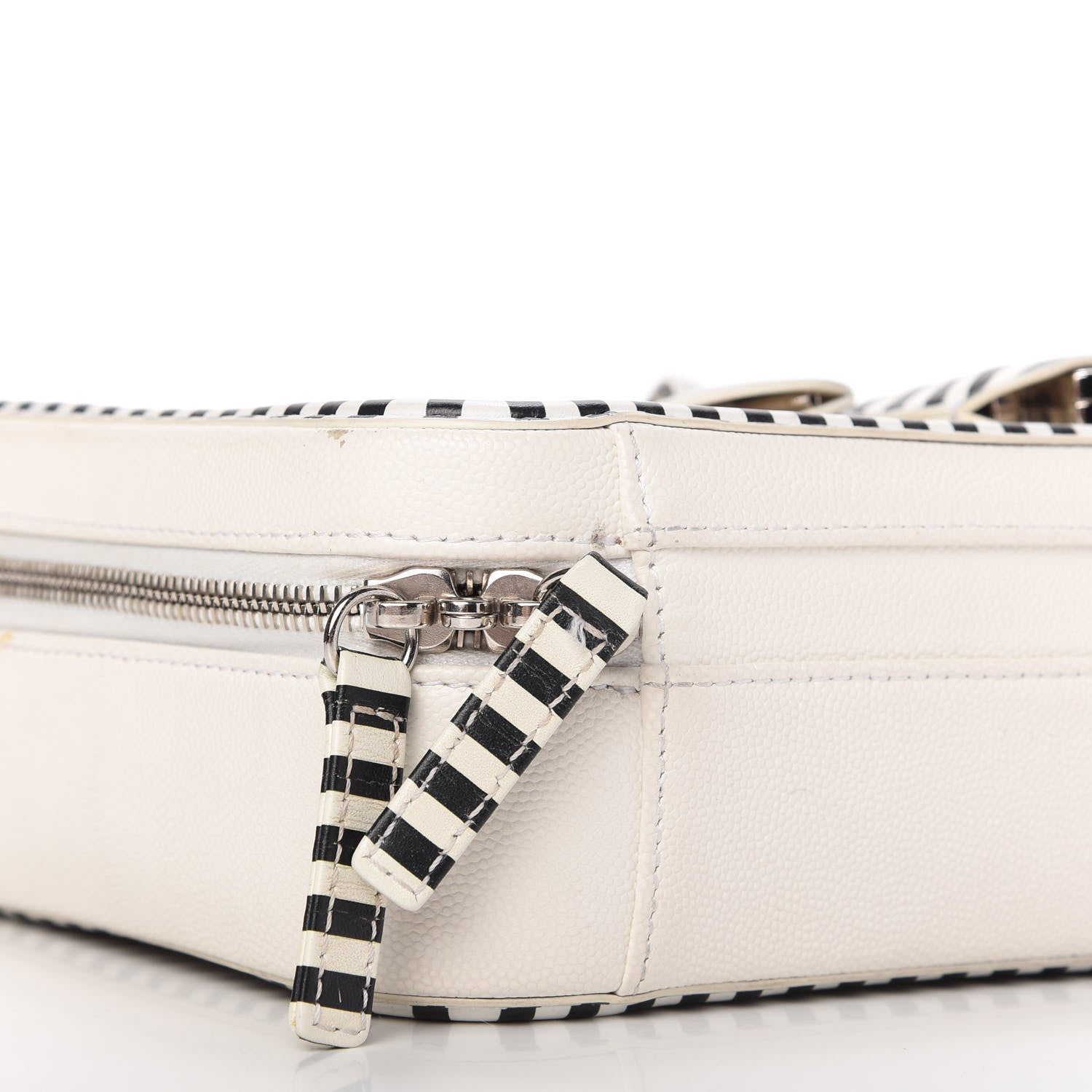 Chanel Caviar Quilted Striped Medium CC Filigree Vanity Case White Black 6 of 12