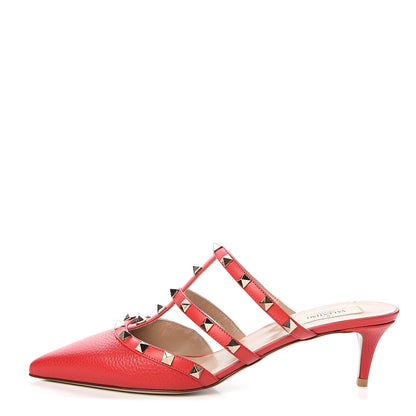 Valentino Garavani Pebbled Calfskin Rockstud 50mm Cage Mules 40 Red 1 of 9