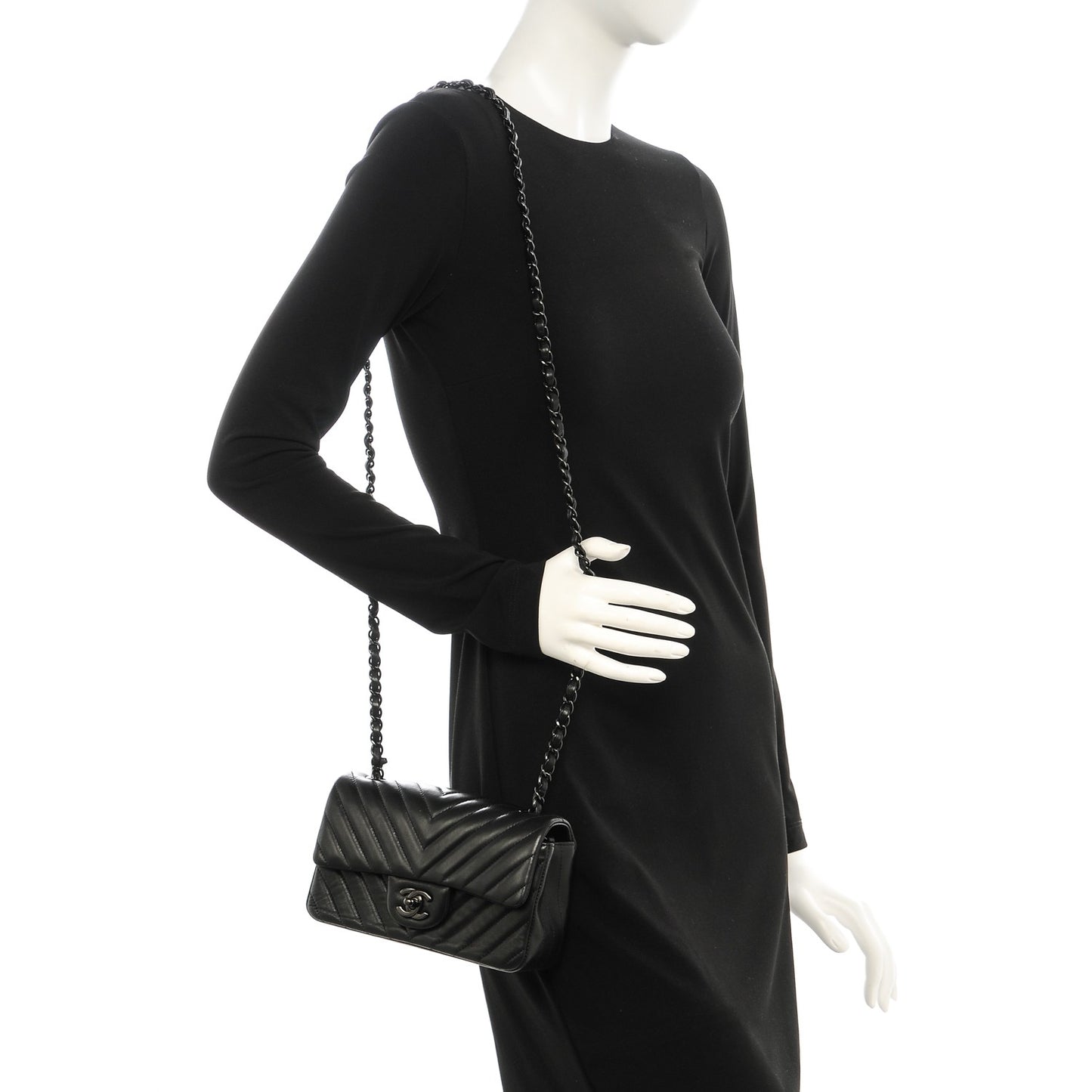 Lambskin Chevron Quilted Mini Rectangular Flap So Black