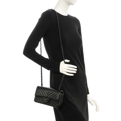 Chanel Lambskin Chevron Quilted Mini Rectangular Flap So Black 2 of 7