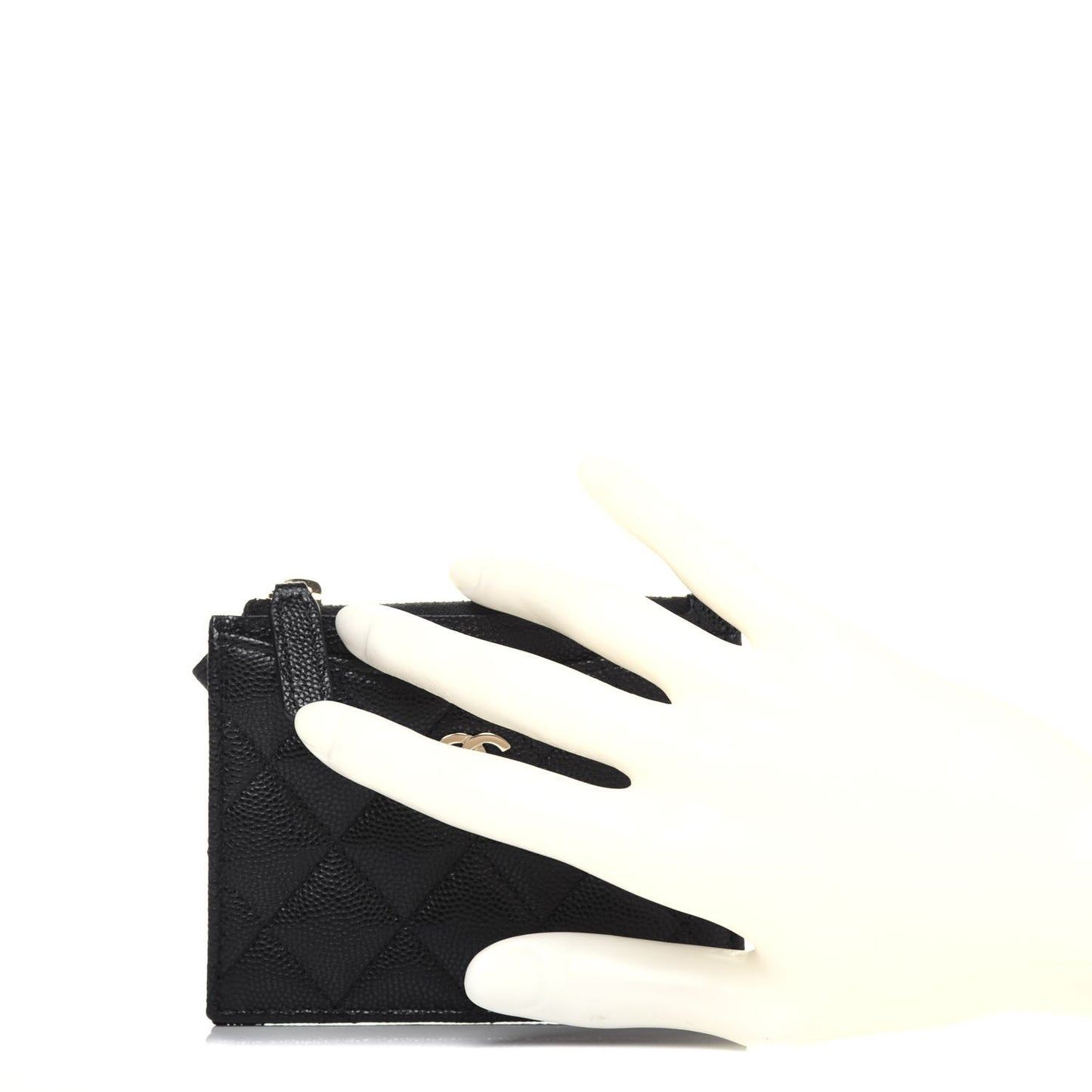 Caviar Quilted CC Zip Card Holder Black