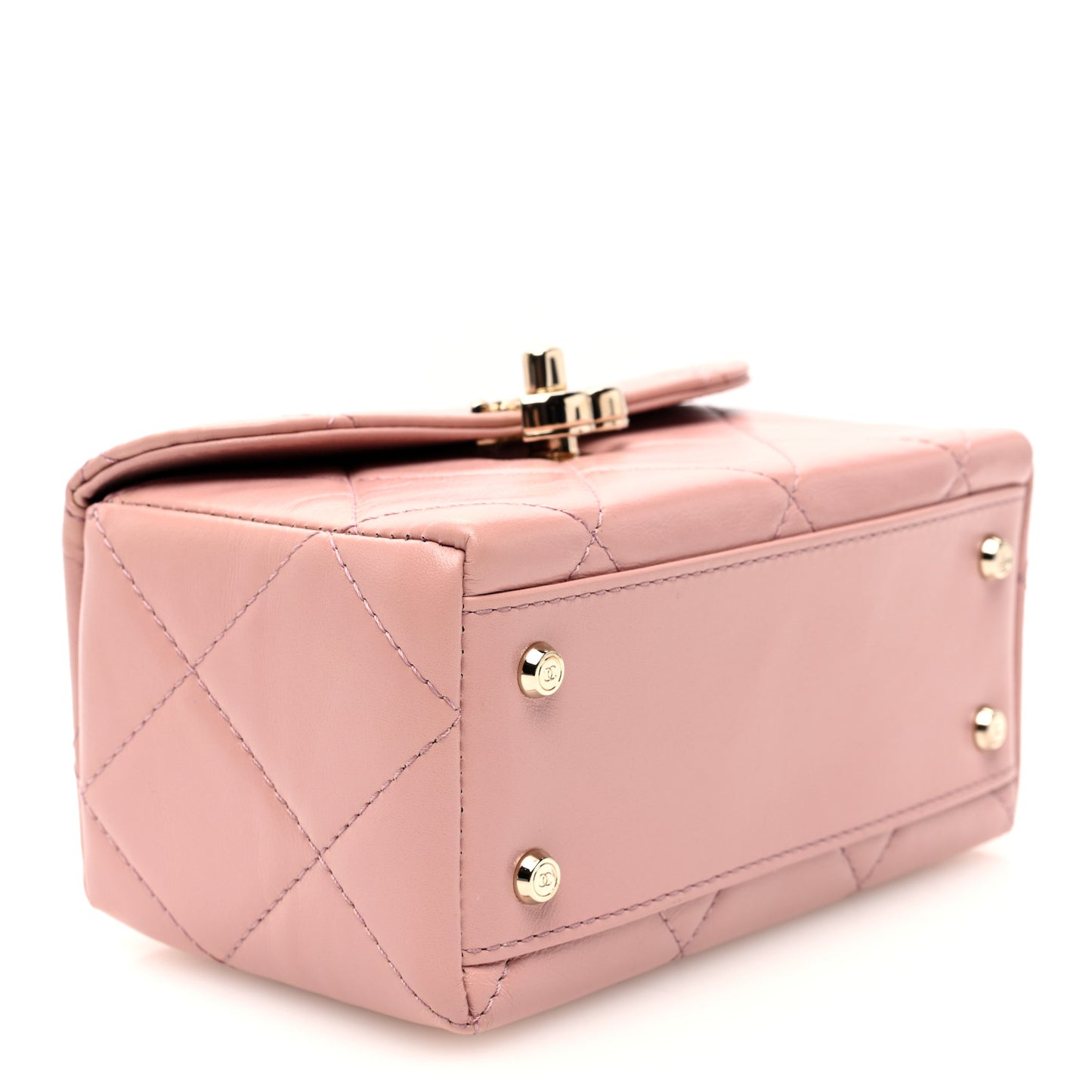 Shiny Calfskin Quilted CC Handle Vanity Flap Bag Pink