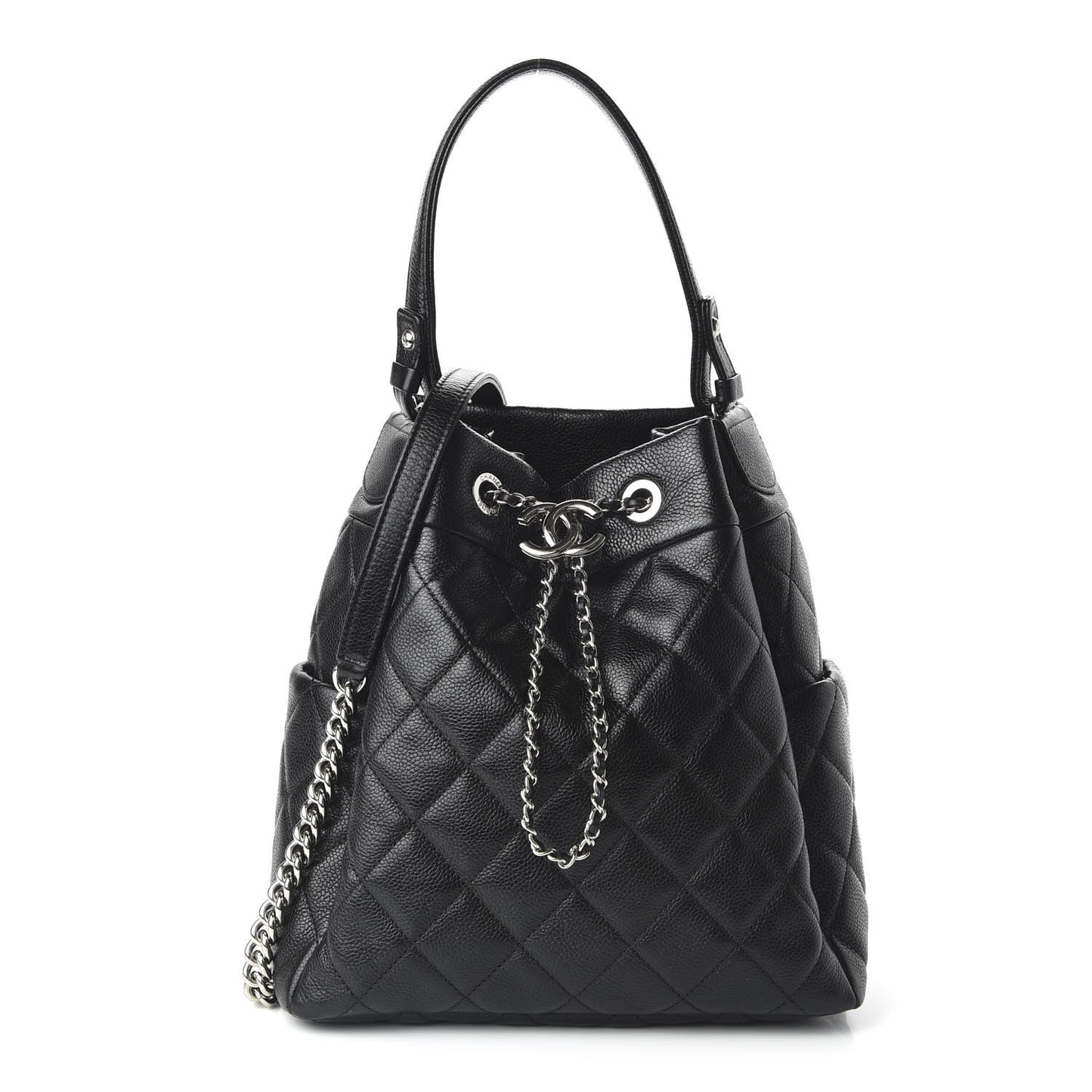 Caviar Quilted Small Chain Bucket Bag Black
