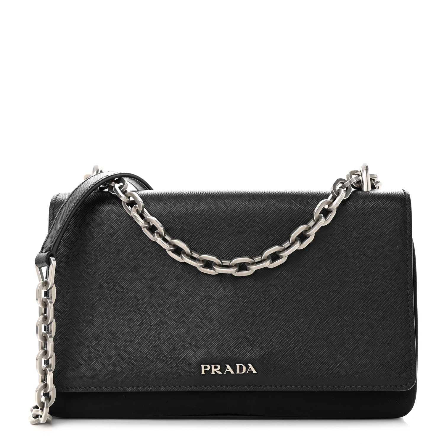 Prada Saffiano Tessuto Nylon Chain Shoulder Bag Black 1 of 11