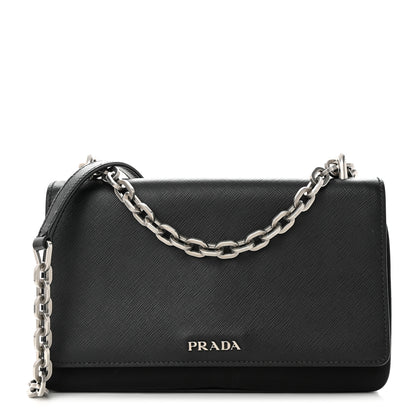 Prada Saffiano Tessuto Nylon Chain Shoulder Bag Black 1 of 11