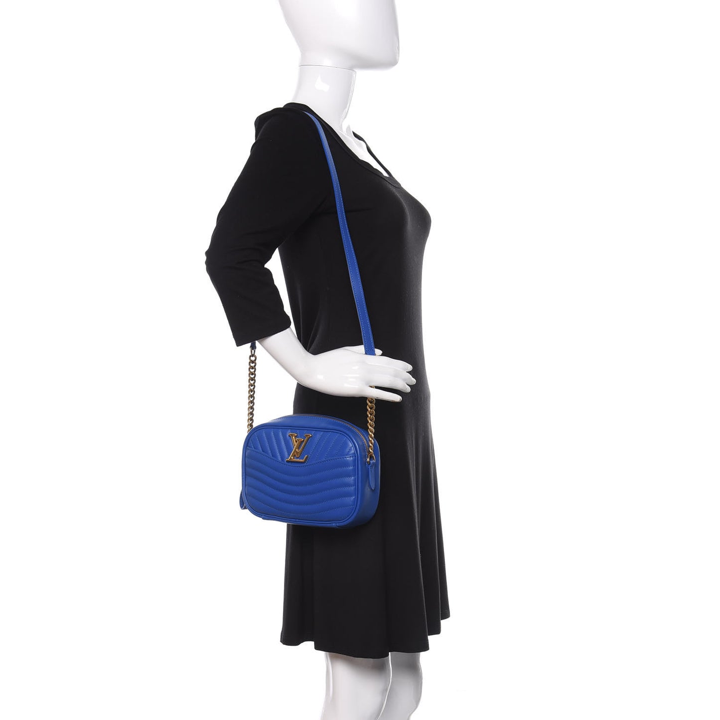 Calfskin New Wave Camera Bag Bleu Neon