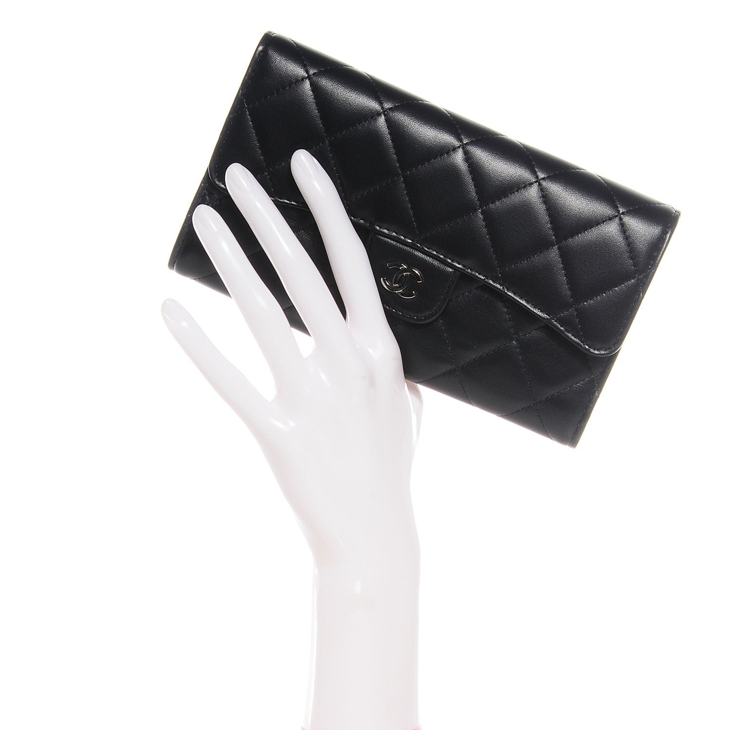 Chanel Lambskin Quilted Large Flap Wallet Black 2 of 8