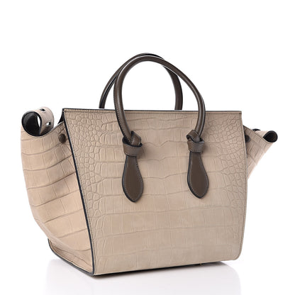 Celine Crocodile Embossed Nubuck Calfskin Small Tie Knot Tote Grey 4 of 10