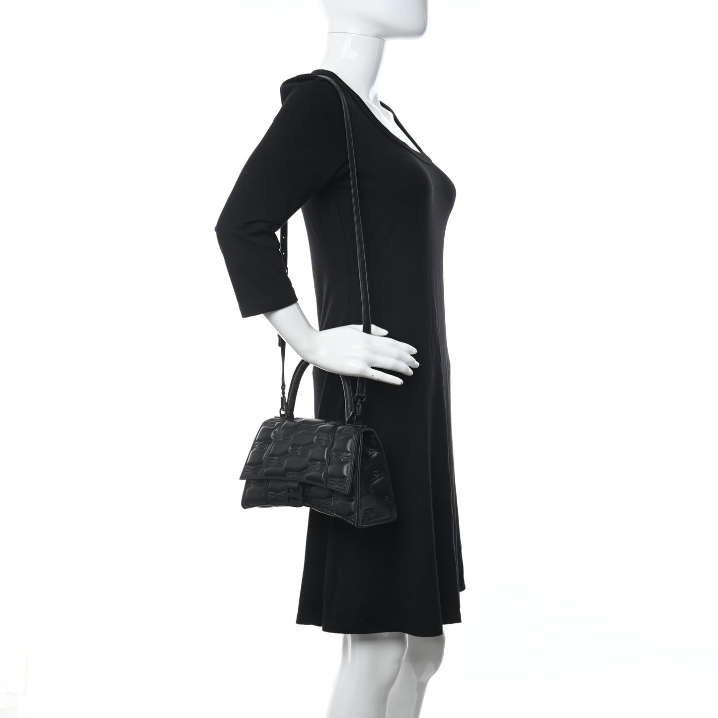 Nappa BB Monogram Embossed Small Hourglass Top Handle Bag Black