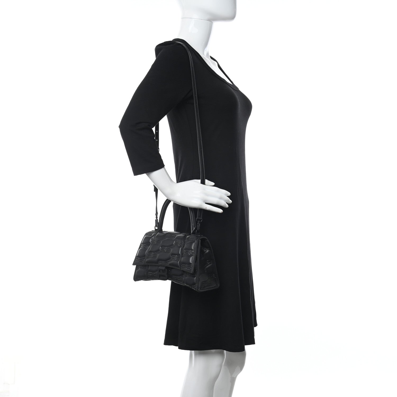 Balenciaga Nappa BB Monogram Embossed Small Hourglass Top Handle Bag Black 2 of 9