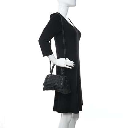 Balenciaga Nappa BB Monogram Embossed Small Hourglass Top Handle Bag Black 2 of 9