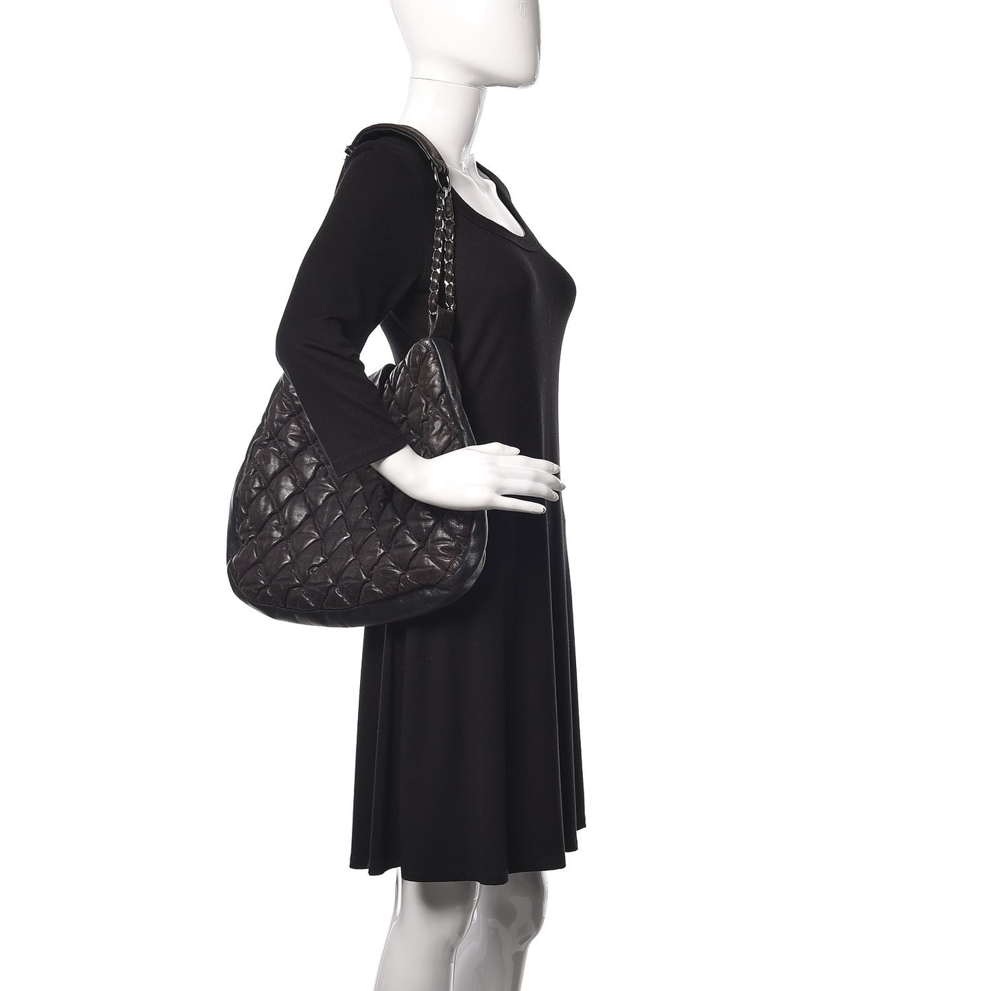 Iridescent Calfskin Bubble Quilt Hobo Black