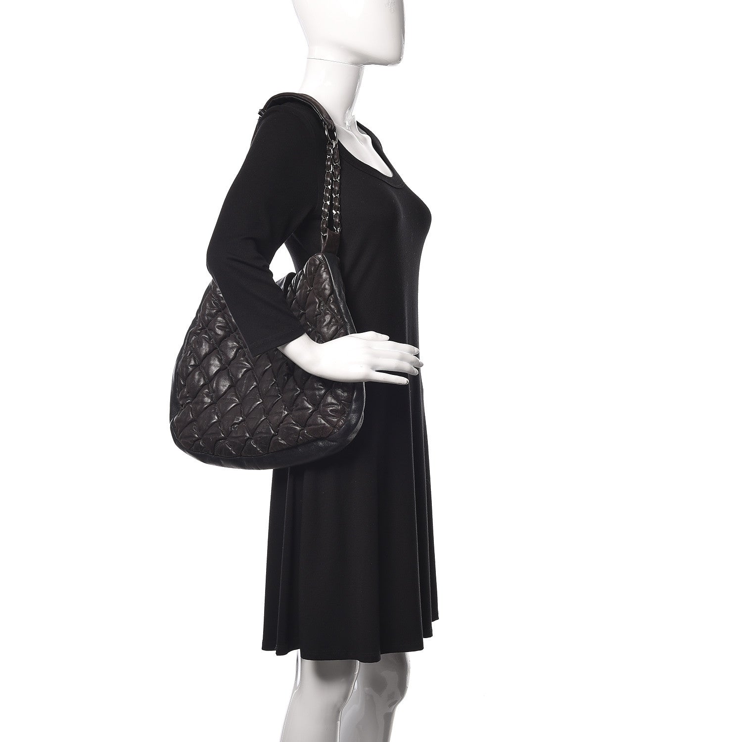 Chanel Iridescent Calfskin Bubble Quilt Hobo Black 2 of 9