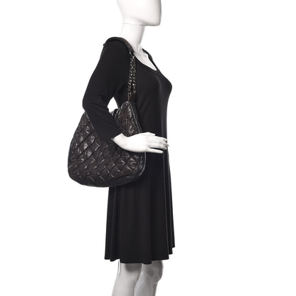 Chanel Iridescent Calfskin Bubble Quilt Hobo Black 2 of 9