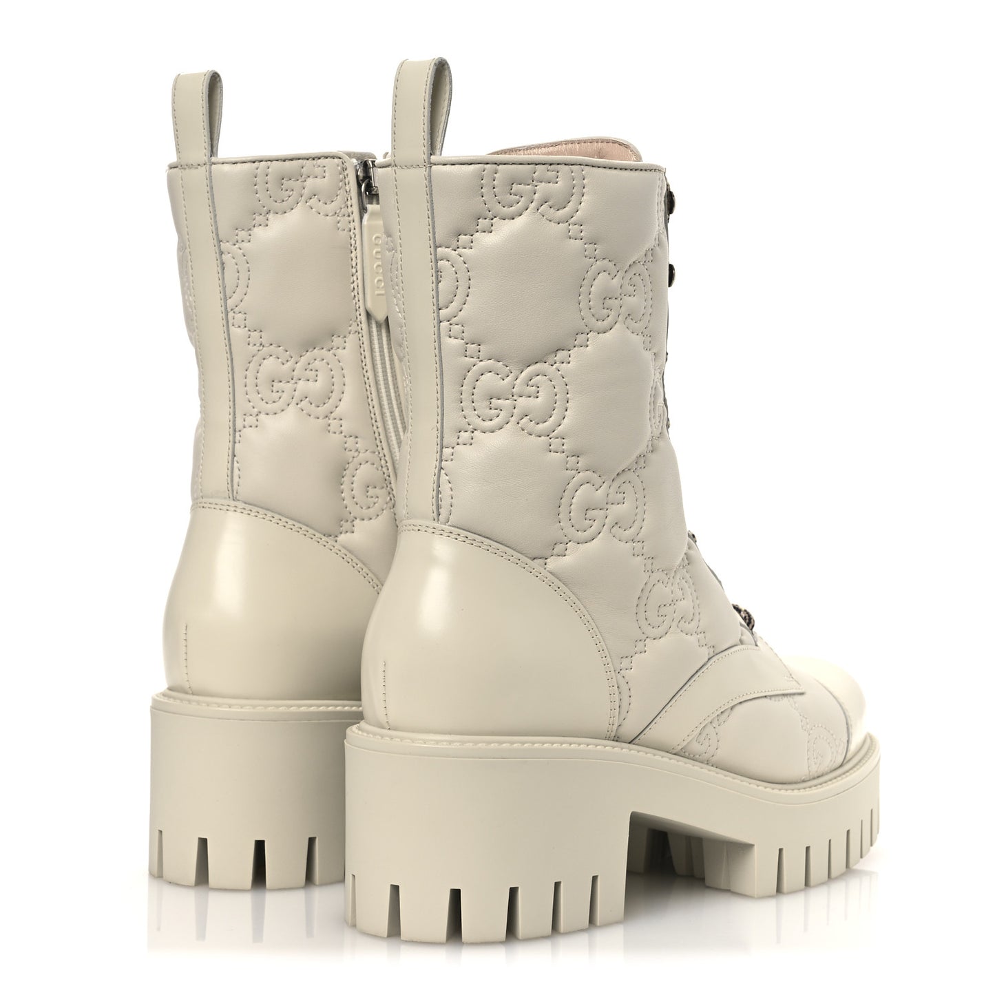 Cordovan Lux Nappa GG Matelasse Lace Up 60mm Combat Boots 38.5 Milk White
