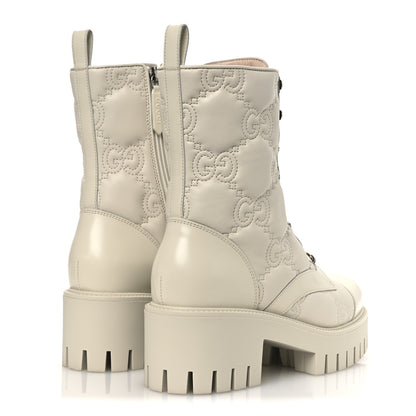 Gucci Cordovan Lux Nappa GG Matelasse Lace Up 60mm Combat Boots 38.5 Milk White 5 of 12