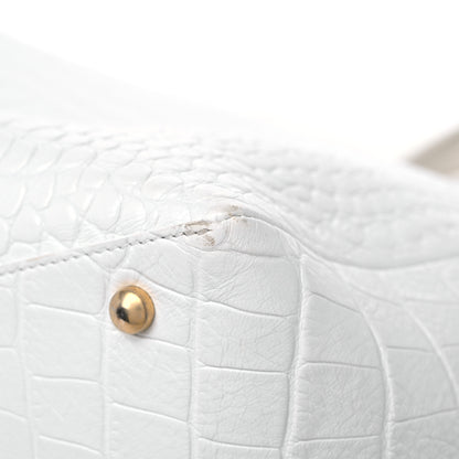 Chanel Calfskin Crocodile Embossed Cocodile Shopping Tote White 11 of 17