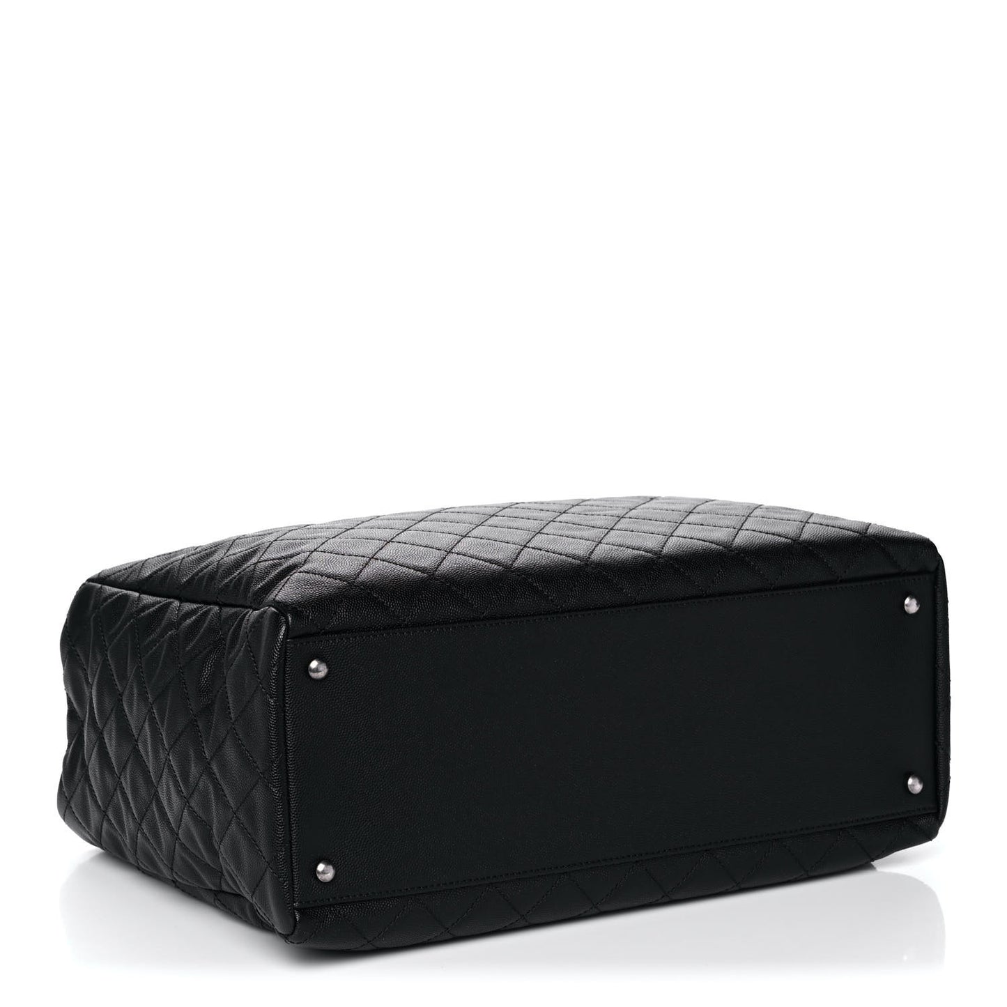 Caviar Quilted Large Coco Handle Shopping Tote Black