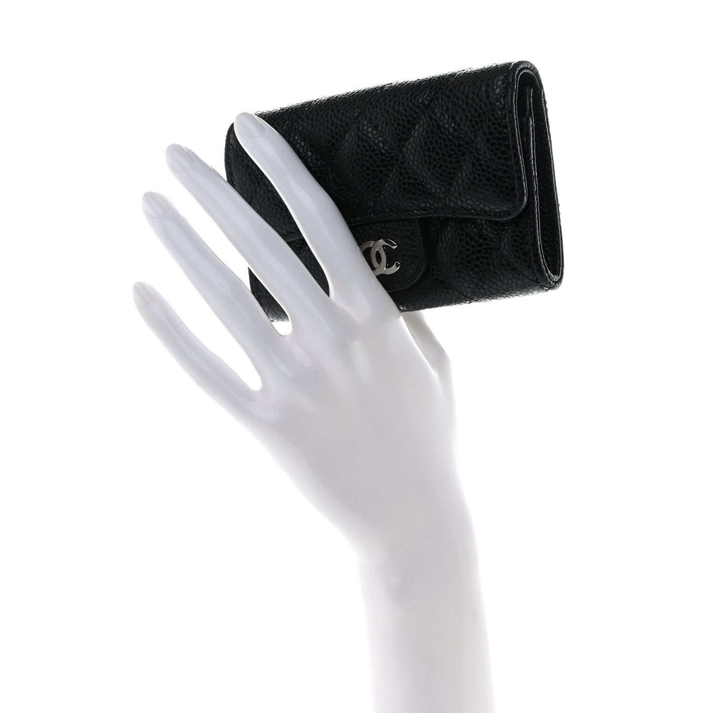 Caviar Quilted Flap Card Holder Wallet Black