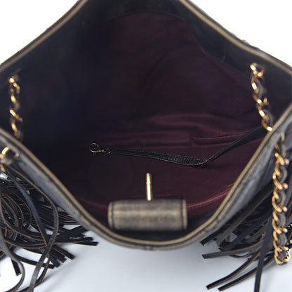 Chanel Calfskin Quilted Into The Fringe Hobo Black Gold 5 of 14