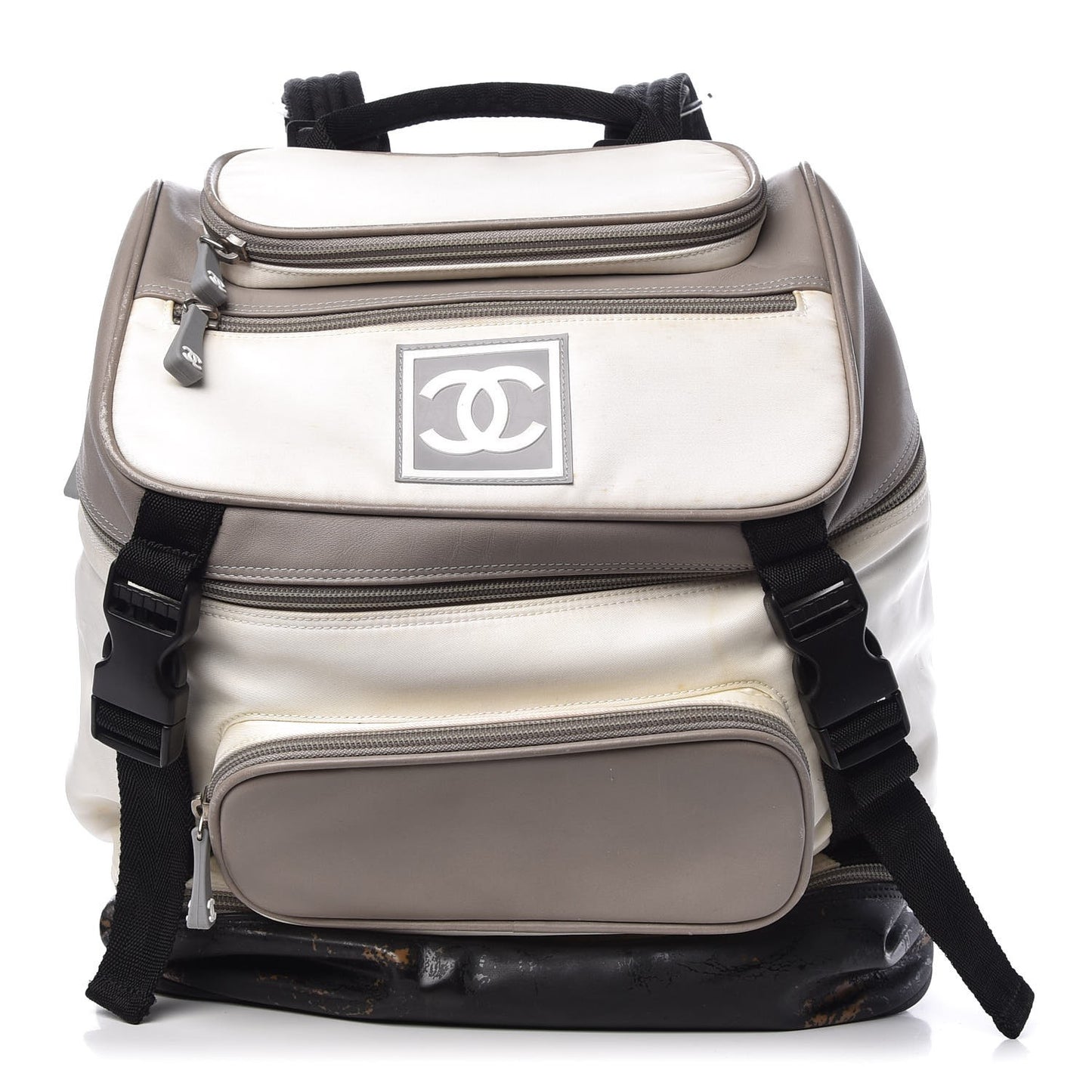 Nylon Calfskin CC Backpack White Gray