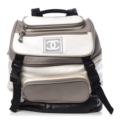 Chanel Nylon Calfskin CC Backpack White Gray 1 of 30