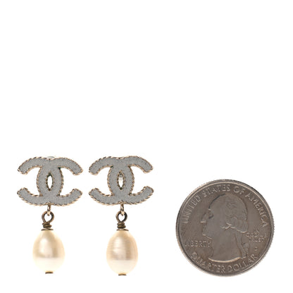 Chanel Pearl Glitter Enamel CC Drop Earrings Gold White 2 of 4