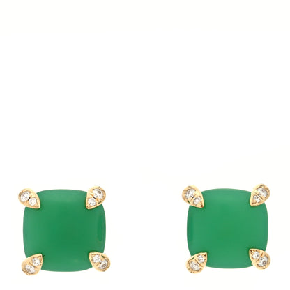David Yurman 18K Yellow Gold Diamond Chrysoprase 8mm Chatelaine Earrings 1 of 4