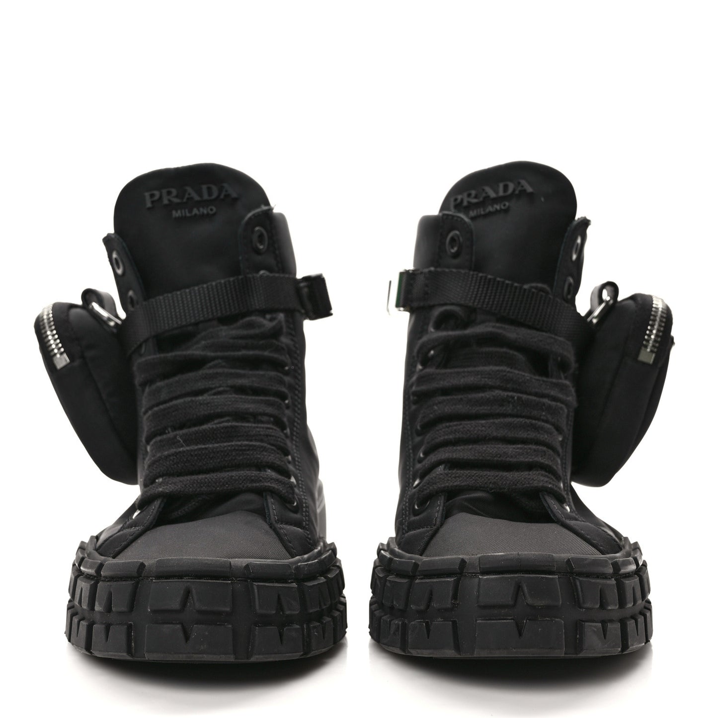 Re-Nylon Gabardine Metal Triangle Logo Wheel Pouch Pocket High Top Sneakers 37.5 Black