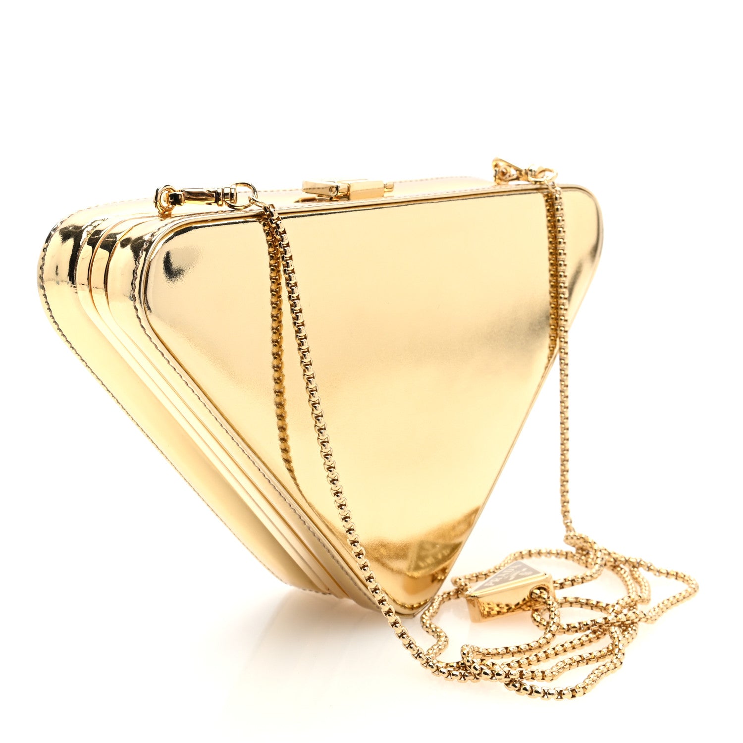Prada Metallic Patent Triangle Crossbody Clutch Platino 3 of 8