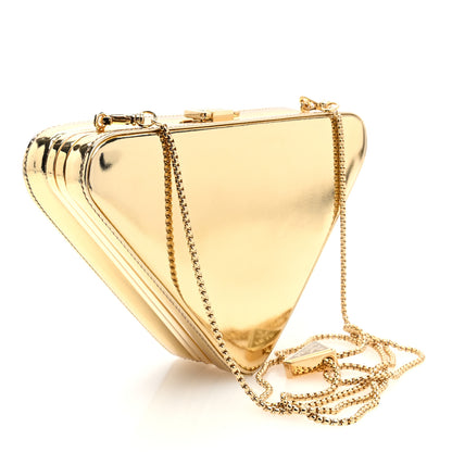 Prada Metallic Patent Triangle Crossbody Clutch Platino 3 of 8