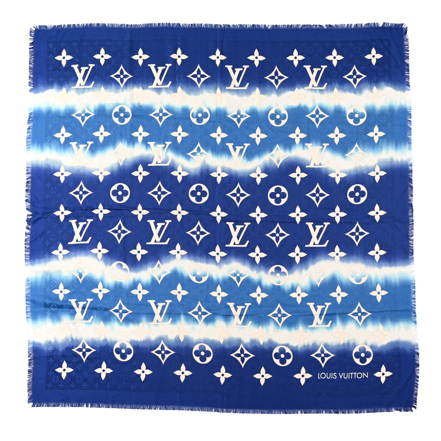 Wool Silk Monogram Escale Square Scarf Blue