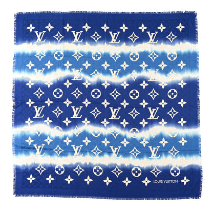 Louis Vuitton Wool Silk Monogram Escale Square Scarf Blue 1 of 3