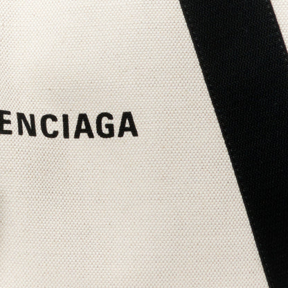 Balenciaga Cotton Canvas Satin Calfskin M Navy Cabas Natural Black 10 of 12