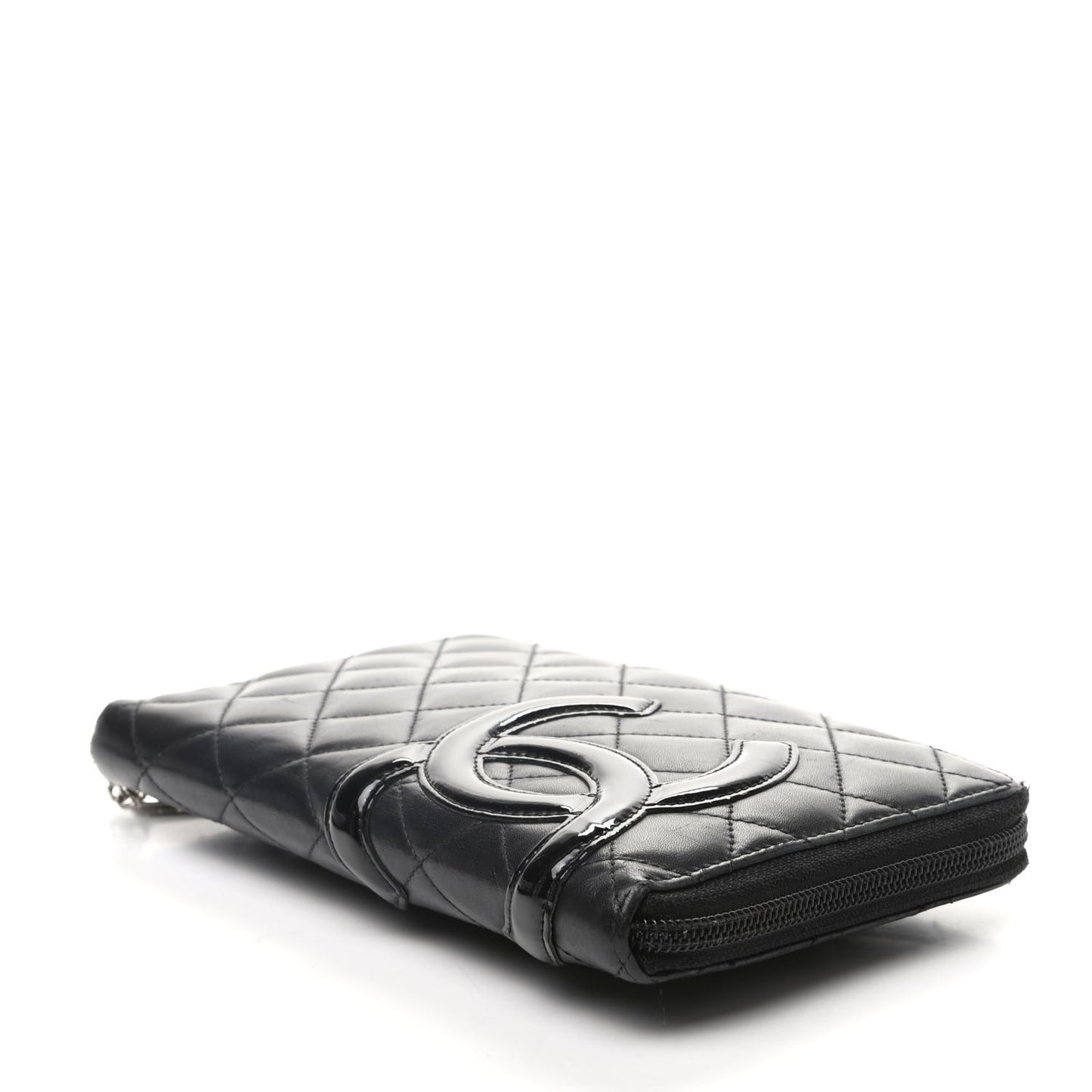 Calfskin Quilted Cambon Zip Around Organizer Wallet Black
