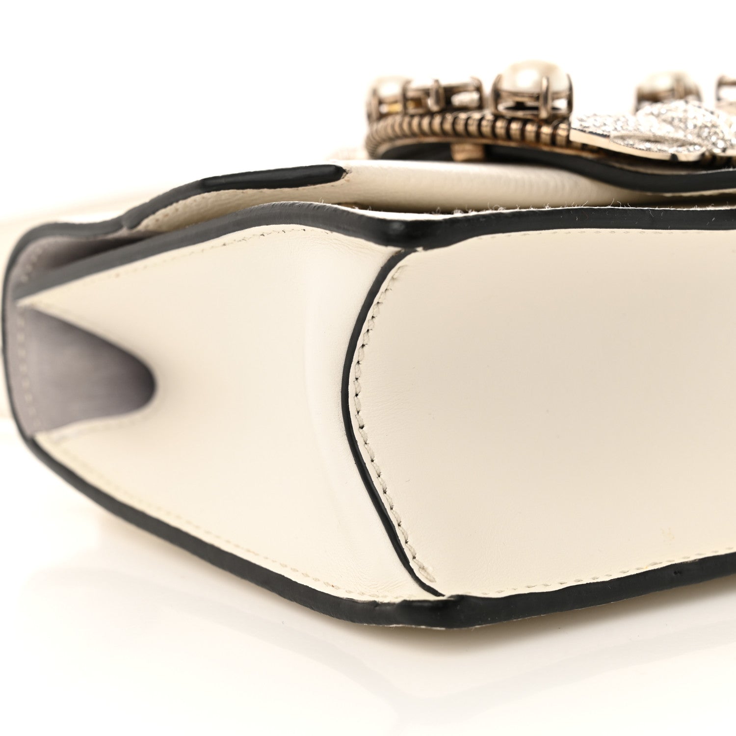 Miu Miu Goatskin Madras Soft Calf Crystal Embellished Shoulder Bag Bianco 8 of 11